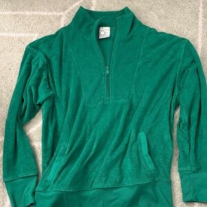 Aerie Green Quarter-Zip Terry cloth Sweater